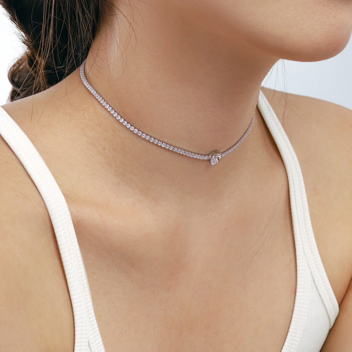 [Clover Jewelry]1.0 carat Unique Pear Cut Tennis Necklace