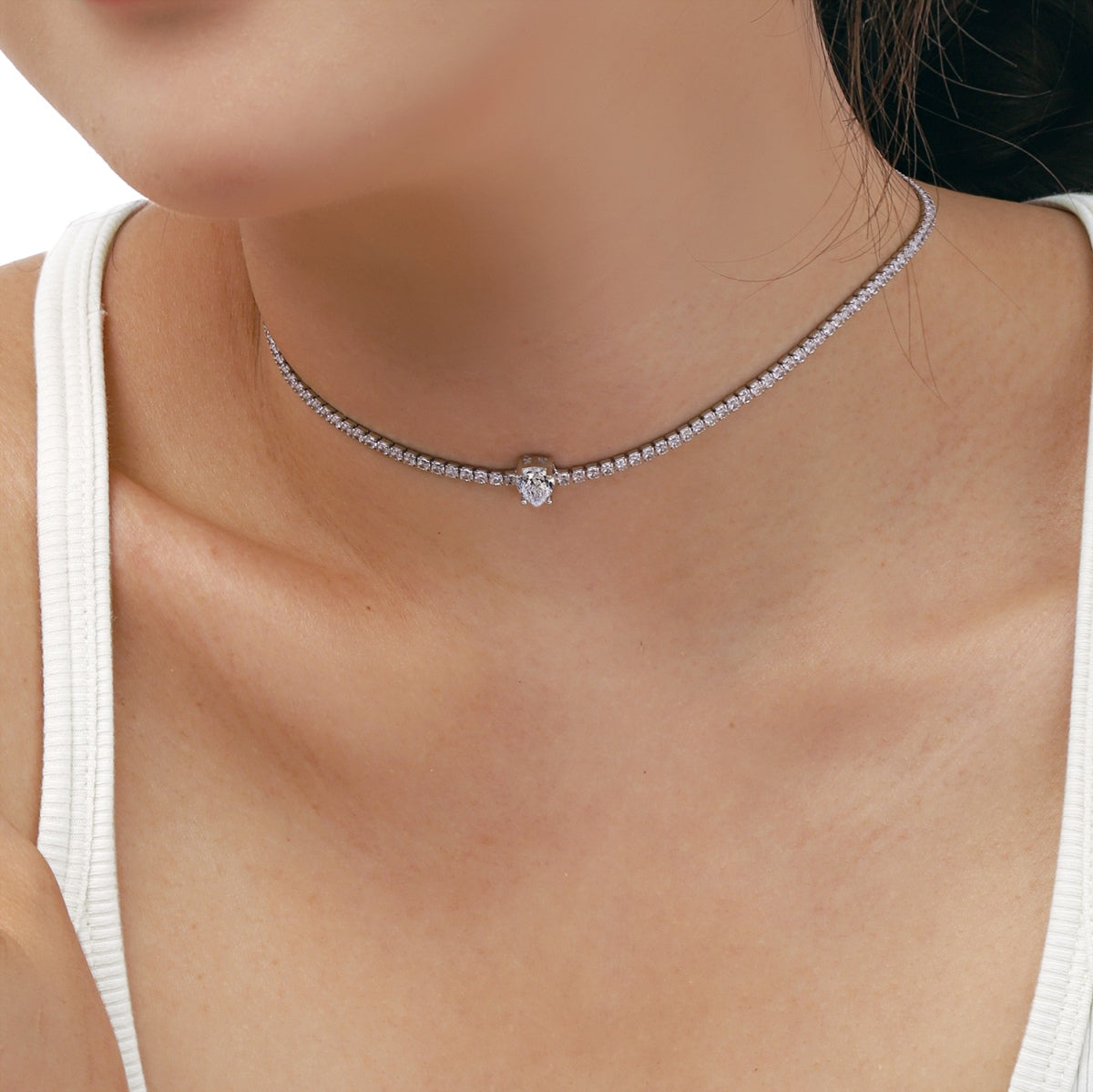 [Clover Jewelry]1.0 carat Unique Pear Cut Tennis Necklace