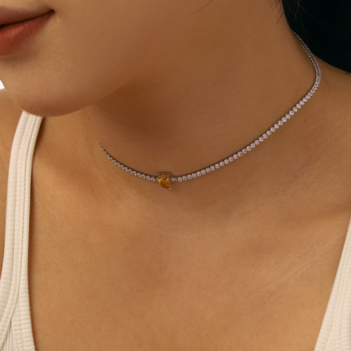 [Clover Jewelry]1.0 carat Unique Pear Cut Tennis Necklace