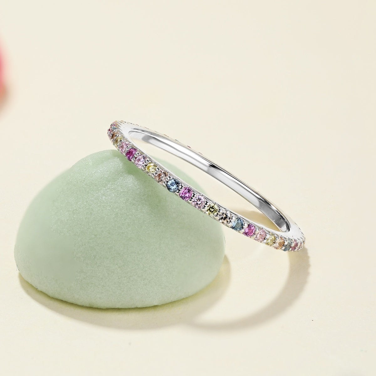 [Clover Jewelry]Ornate Colorful Round Cut Tennis Ring