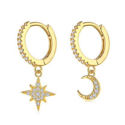 [Clover Jewelry]Star and Moon Asymmetric Earrings