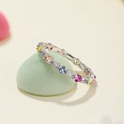 [Clover Jewelry]Sparkling Colorful Round Cut Tennis Ring