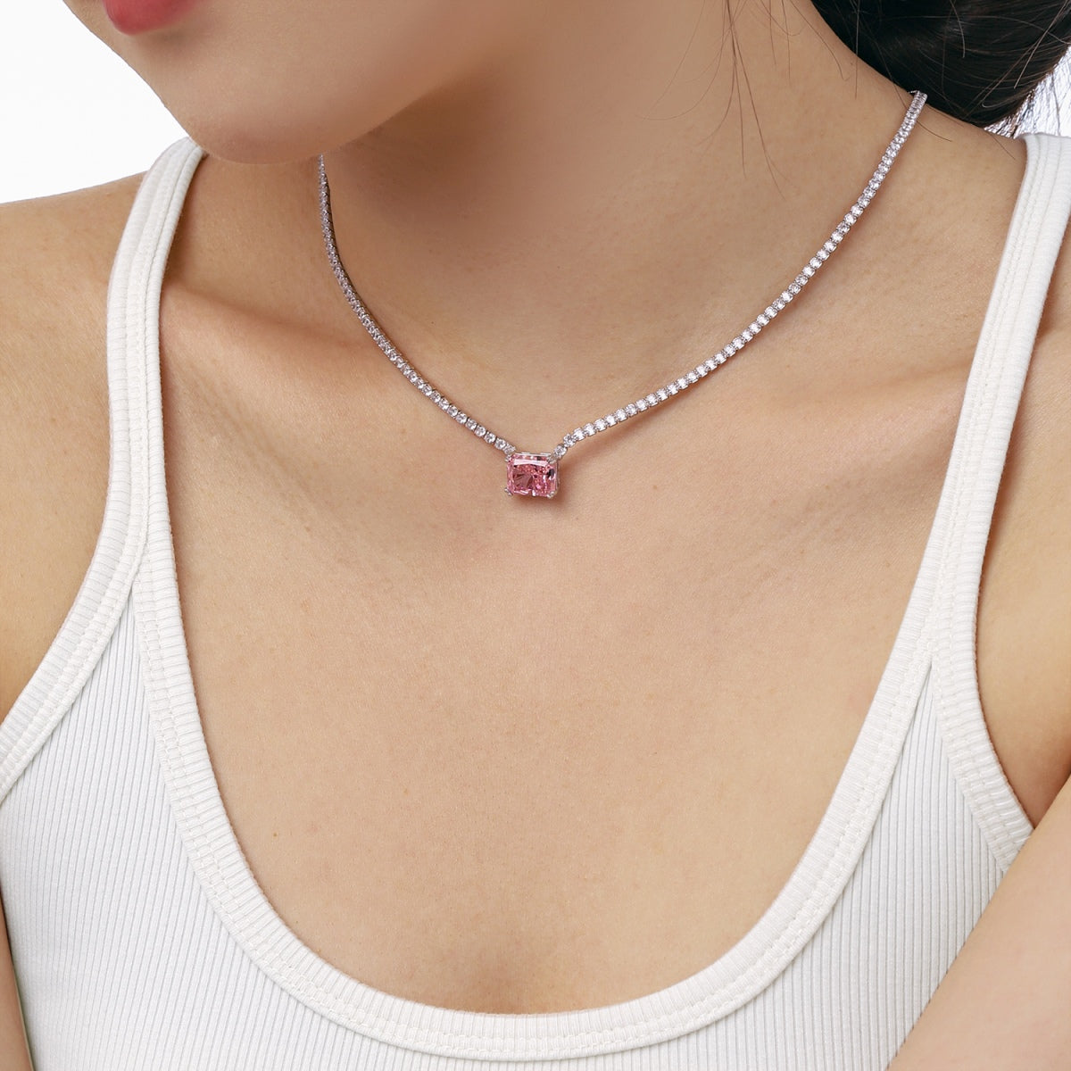 [Clover Jewelry]4.0 Carat Elegant Radiant Cut Necklace