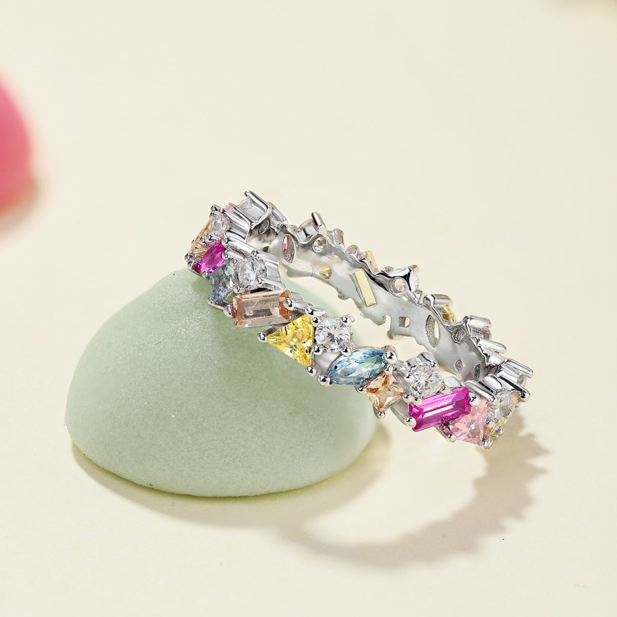 [Clover Jewelry]Dazzling Polychromatic Multi cut Daily Ring