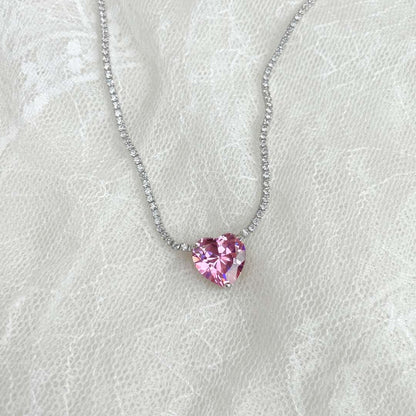 [Clover Jewelry]8.0 Carat Versatile Colorful Sweet Heart-Shaped Tennis Necklace