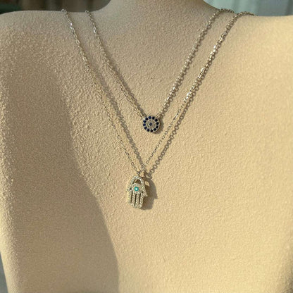 [Clover Jewelry]Demon Eye Hamsa Palm Necklace