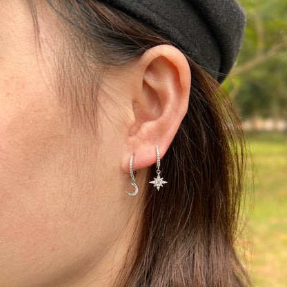 [Clover Jewelry]Star and Moon Asymmetric Earrings