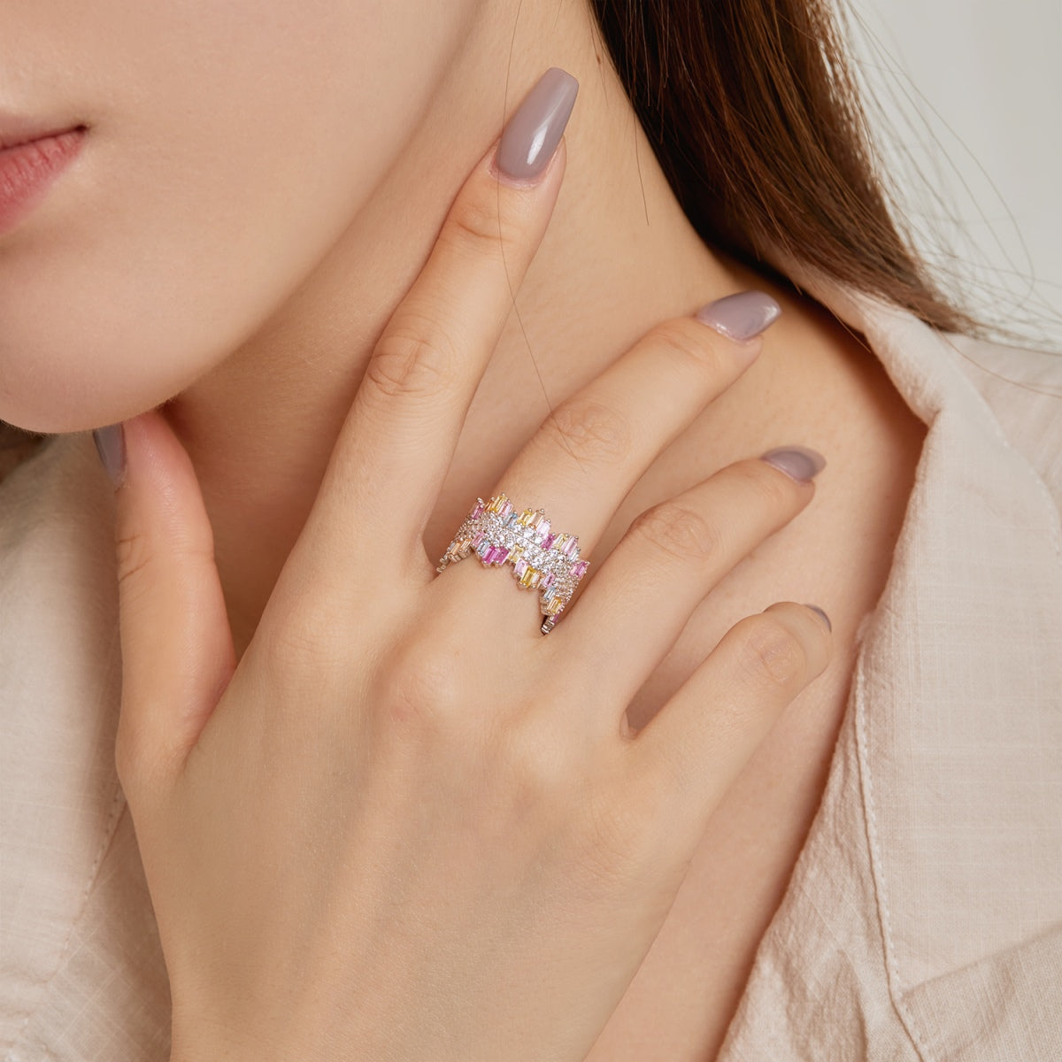 [Clover Jewelry]Luxurious Colorful Radiant Cut Daily Ring