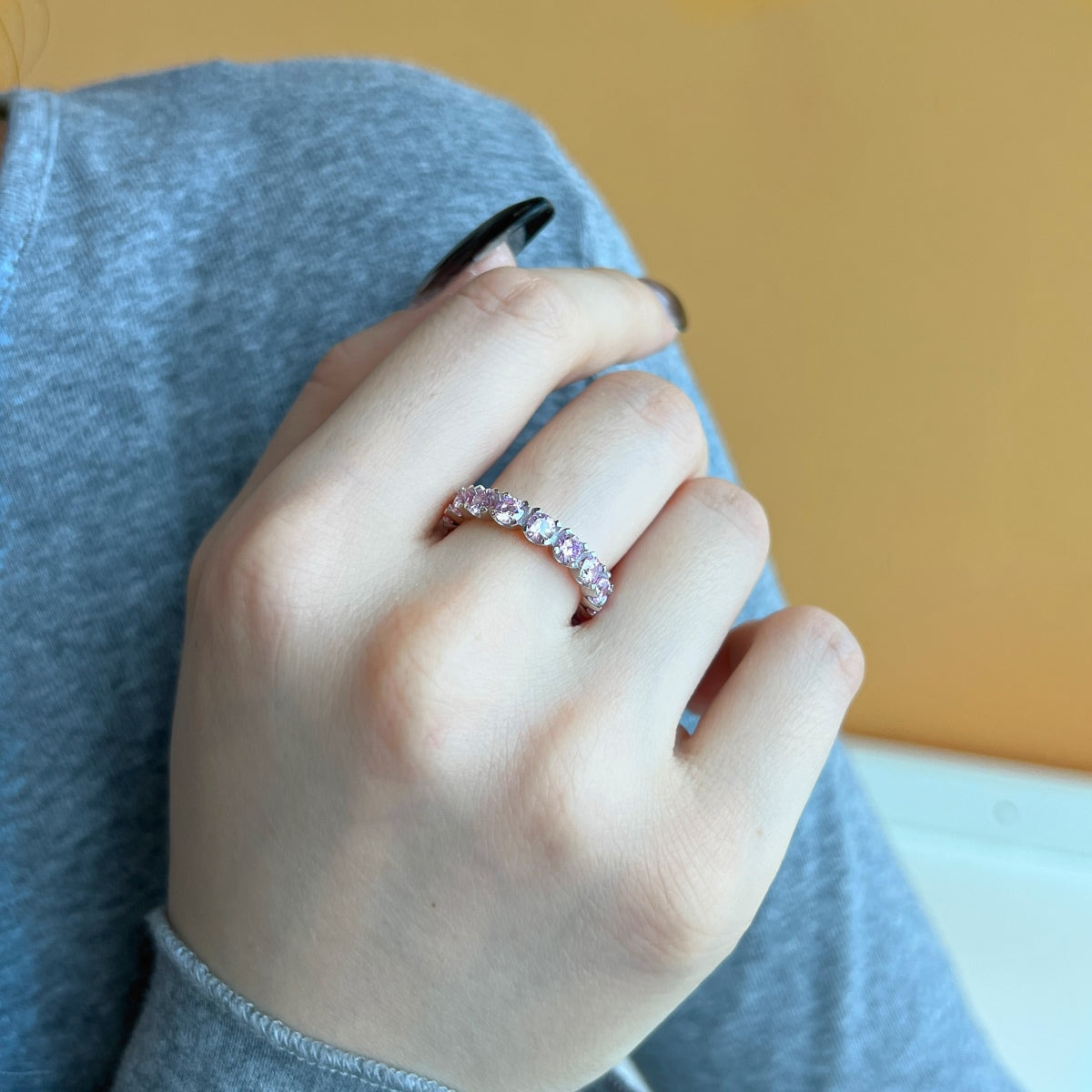 [Clover Jewelry]Eternity Round Cut Tennis Ring