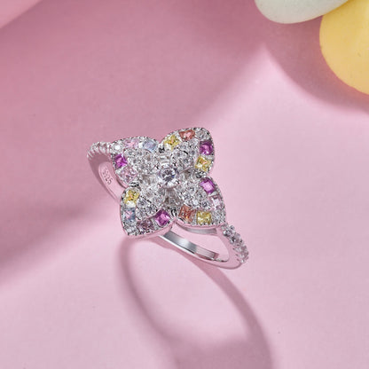 [Clover Jewelry]Luxurious Colorful Flower Shape Banquet Ring