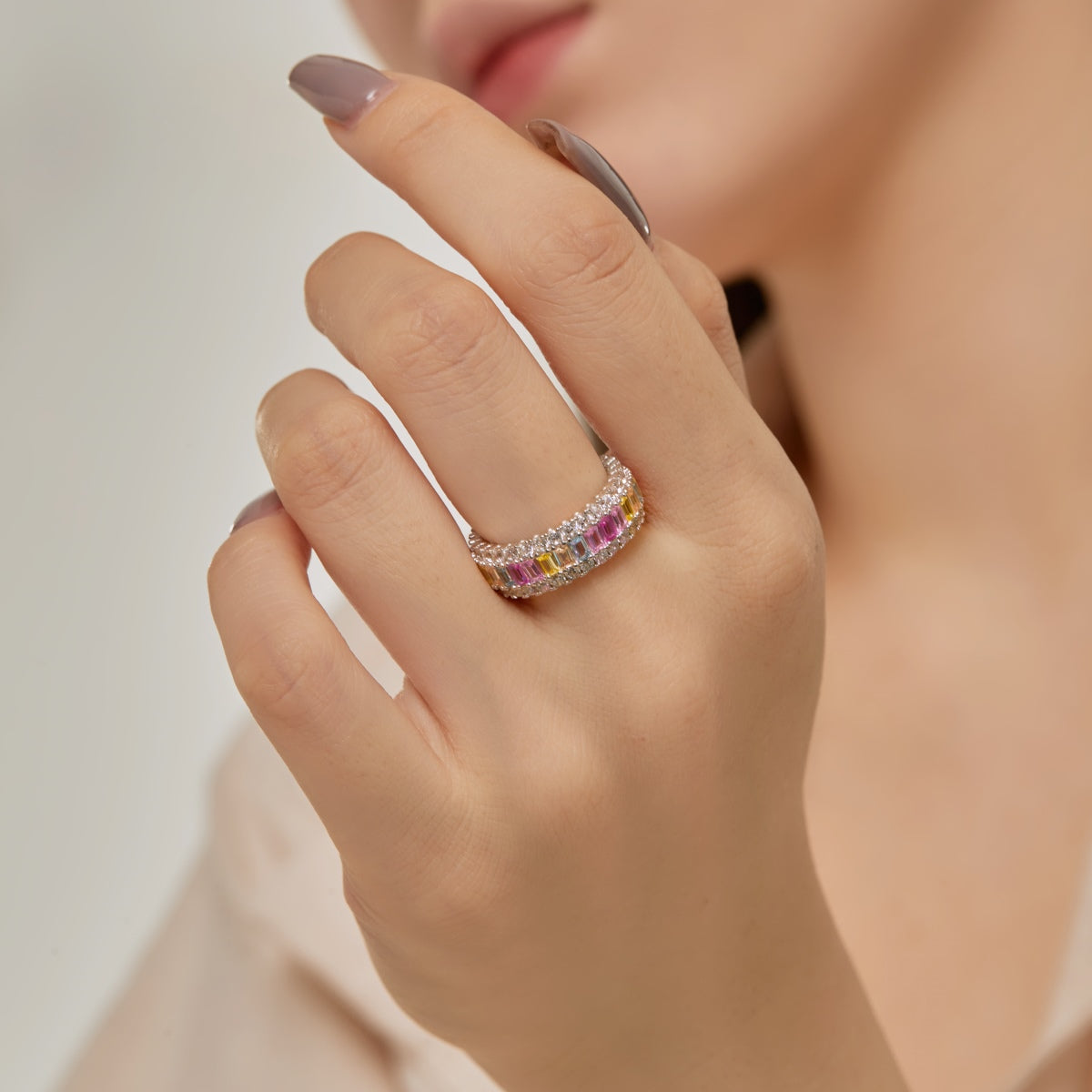 [Clover Jewelry]Dainty Colorful Radiant Cut Daily Ring