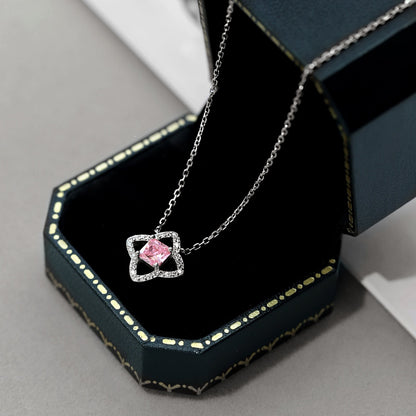 [Clover Jewelry]Exquisite Flower Shape Princess Cut Necklace