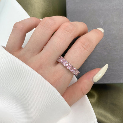 [Clover Jewelry]Elegant Princess Cut Tennis Ring