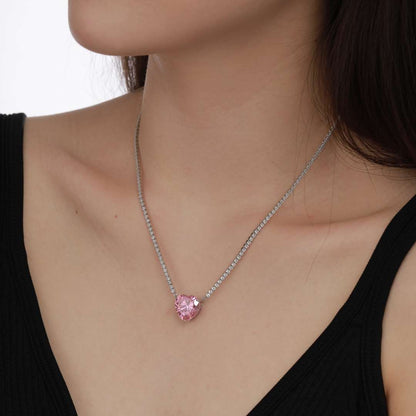 [Clover Jewelry]8.0 Carat Versatile Colorful Sweet Heart-Shaped Tennis Necklace