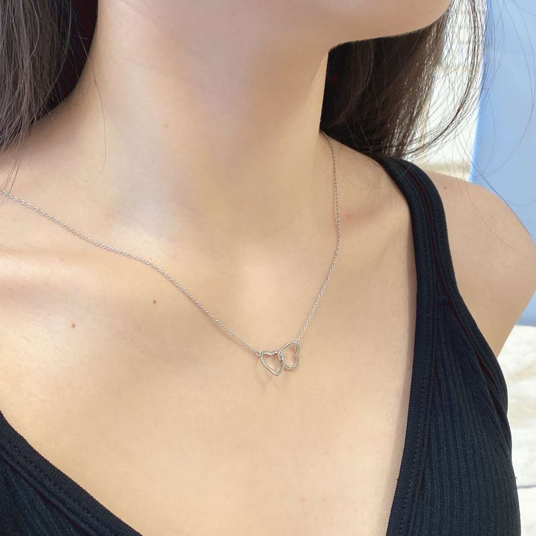 [Clover Jewelry]Sterling Silver Love Double Ring Necklace