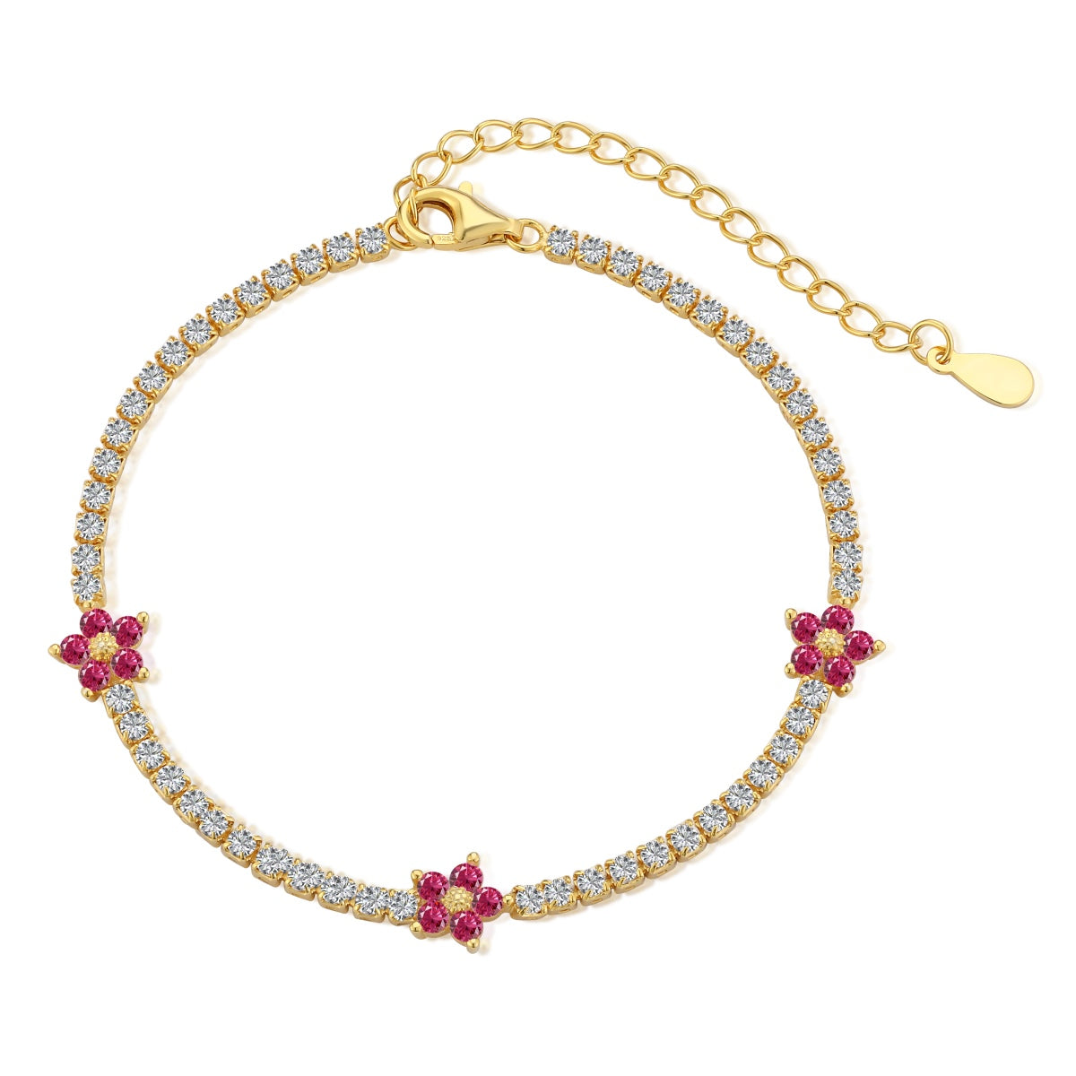 [Clover Jewelry]Sparkling Flower Shape Tennis Bracelet