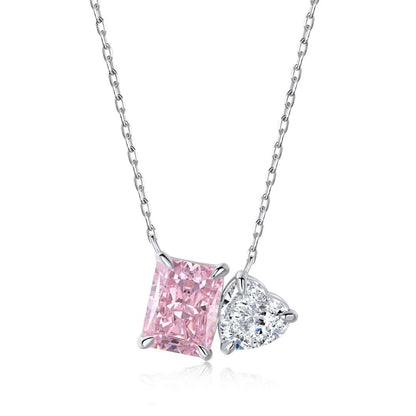 [Clover Jewelry]Dazzling Square & Heart Shape Necklace