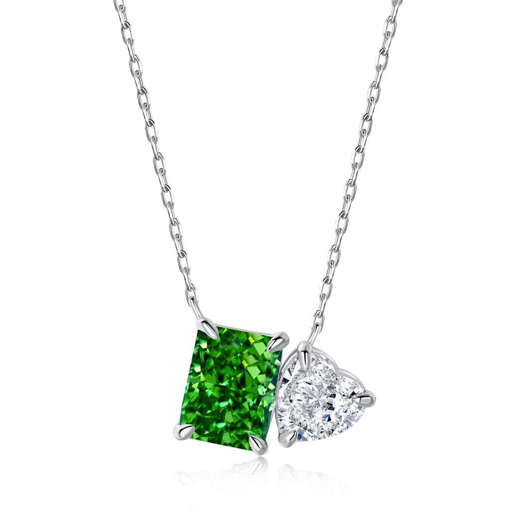 [Clover Jewelry]Dazzling Square & Heart Shape Necklace