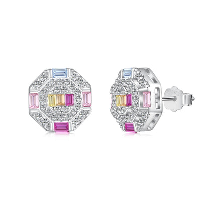 [Clover Jewelry]Ornate Colorful Octagon Shape Daily Earrings