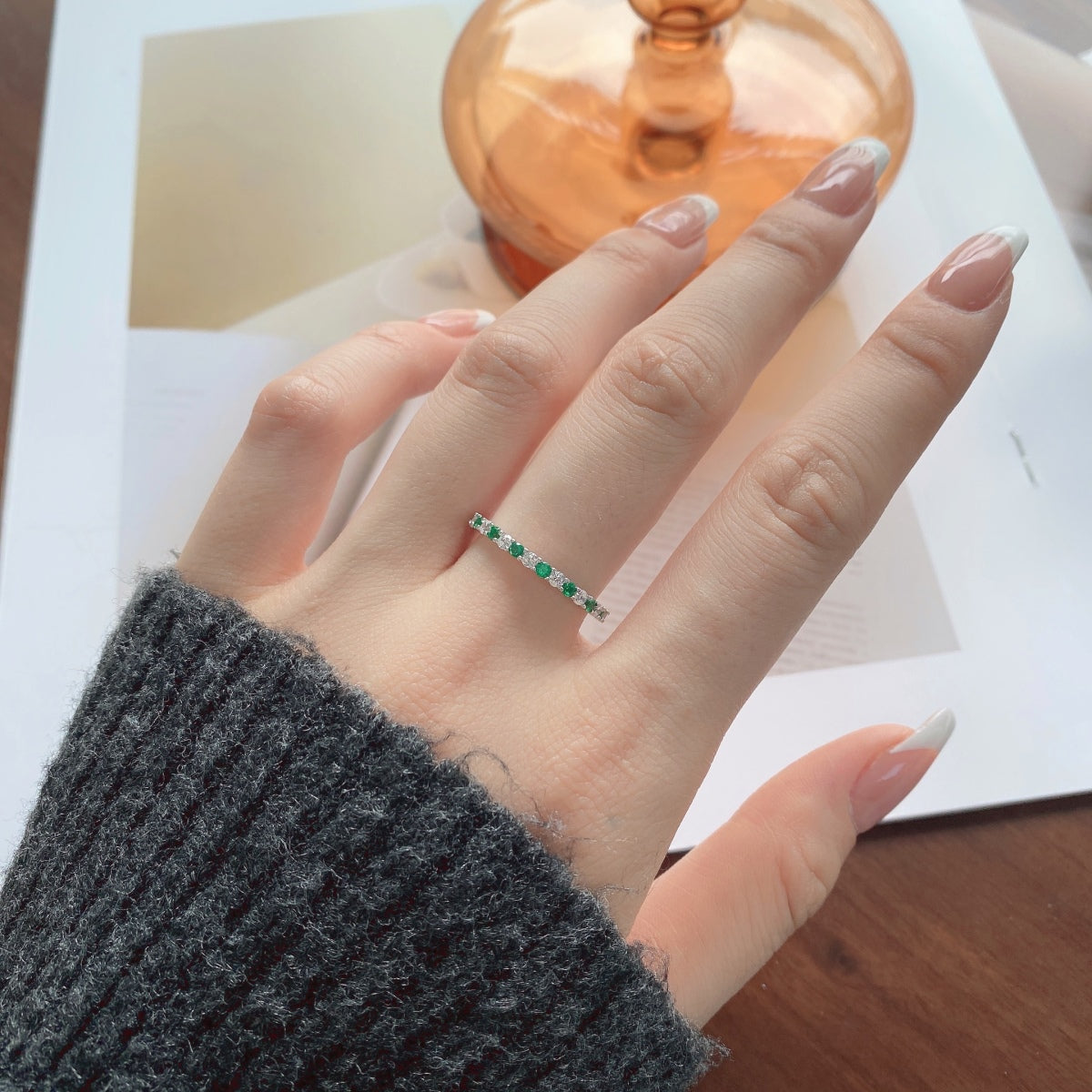 [Clover Jewelry]Exquisite Colorful Round Cut Tennis Ring