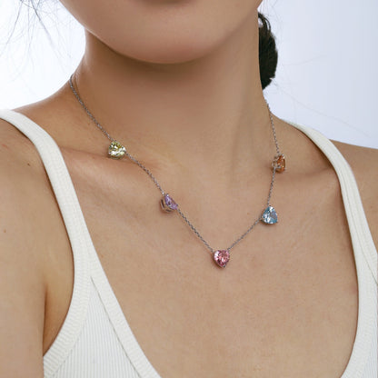 [Clover Jewelry]Sparkling Colorful Heart Cut Necklace