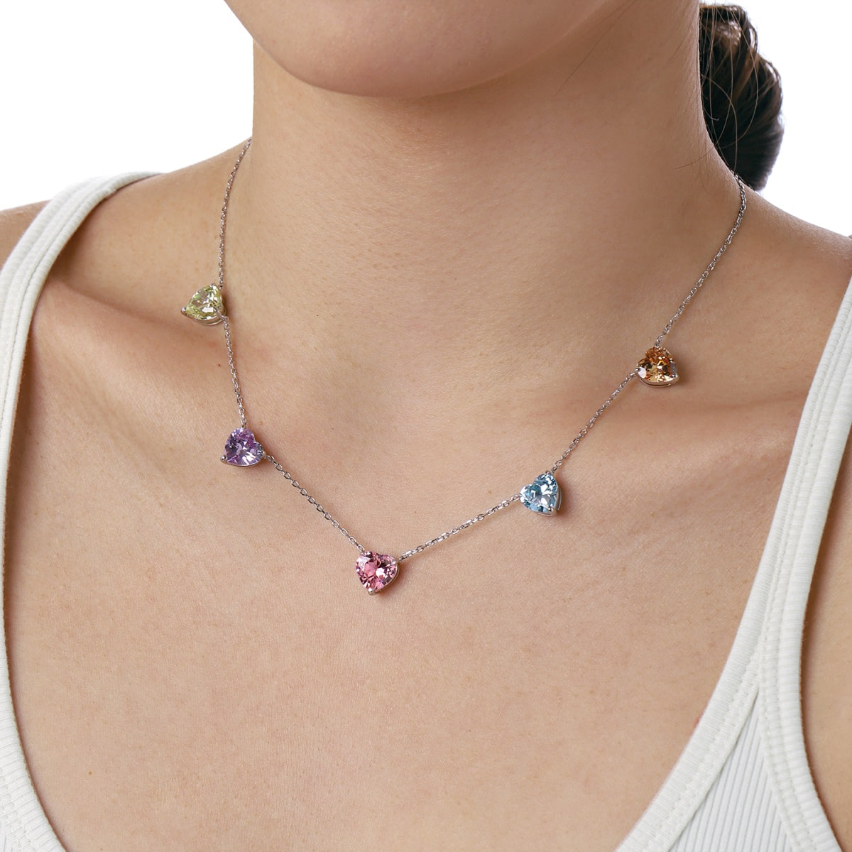 [Clover Jewelry]Sparkling Colorful Heart Cut Necklace