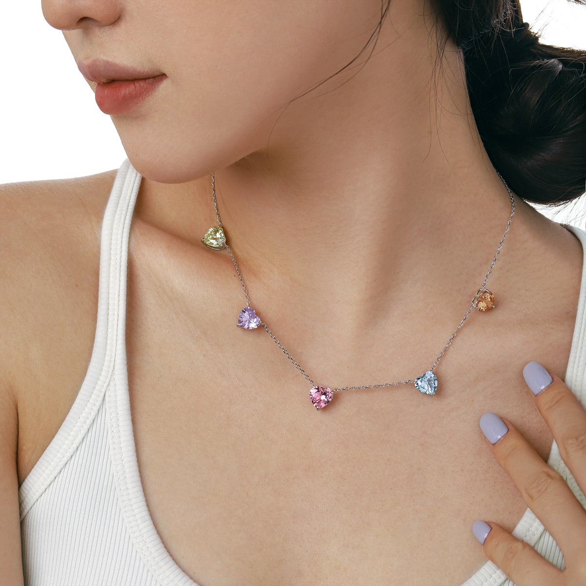 [Clover Jewelry]Sparkling Colorful Heart Cut Necklace