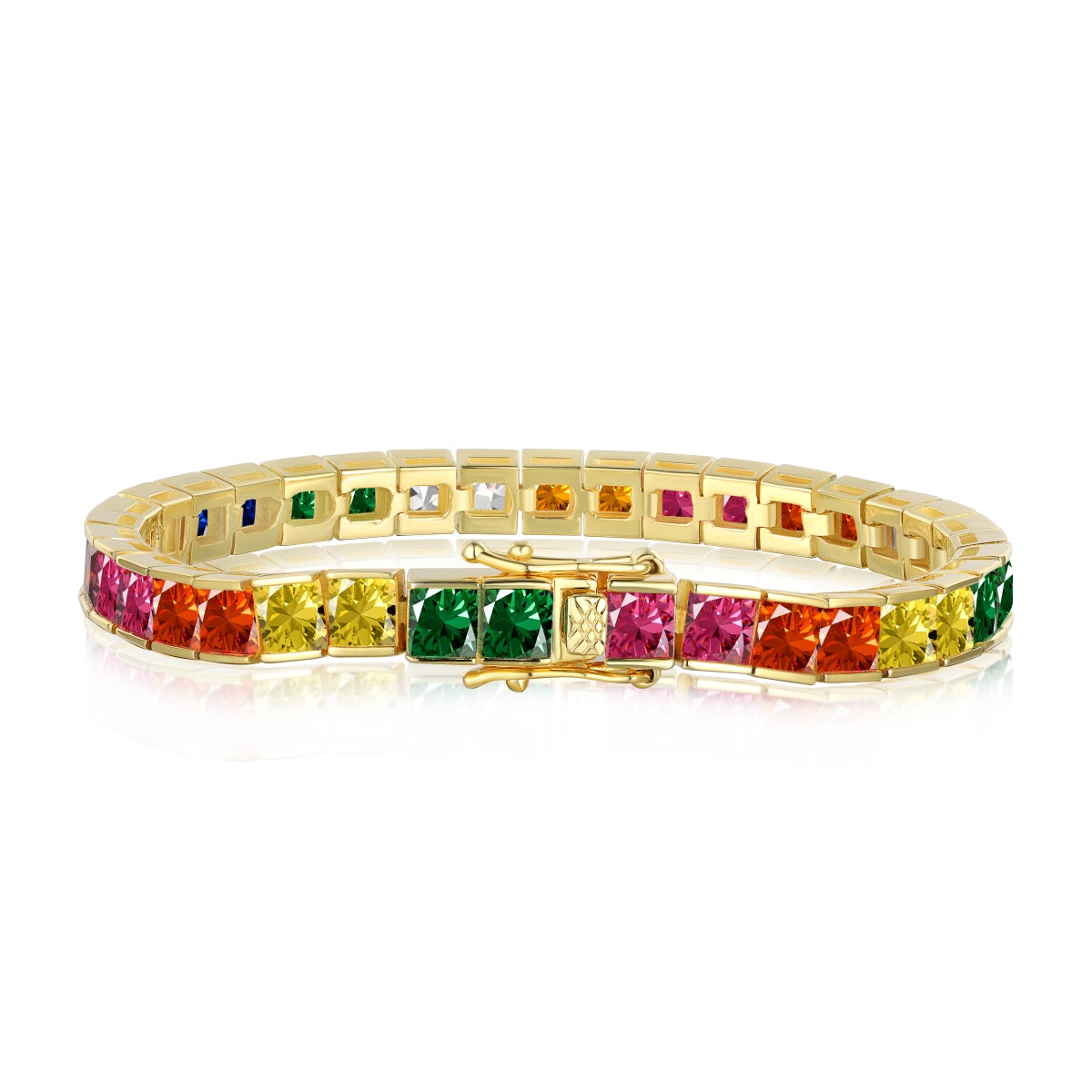 [Clover Jewelry]Radiant Colorful Princess Cut Tennis Bracelet