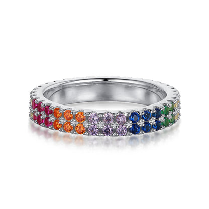 [Clover Jewelry]Unique Colorful Round Cut Tennis Ring