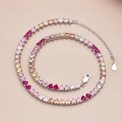 [Clover Jewelry]Sparkling Colorful Full Heart Tennis Necklace