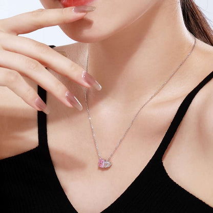 [Clover Jewelry]Dazzling Square & Heart Shape Necklace