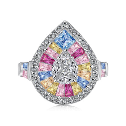 [Clover Jewelry]Elegant Colorful Water Drop Shape Banquet Ring