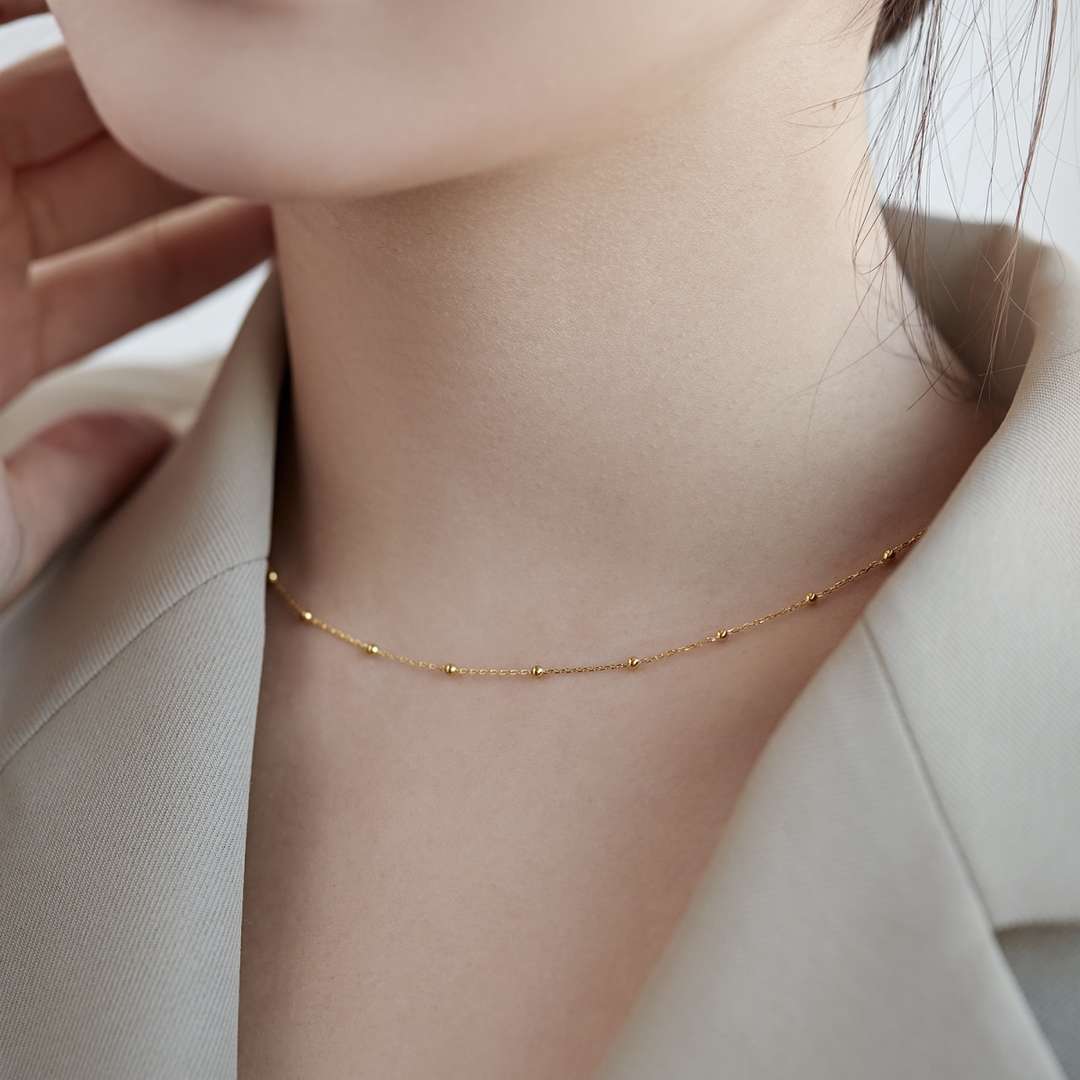 [Clover Jewelry]Small Bead Clavicle Chain Simple Necklace