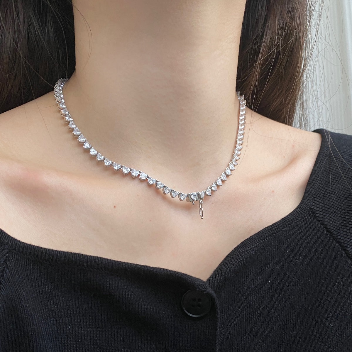 [Clover Jewelry]Ornate Heart Cut Tennis Necklace