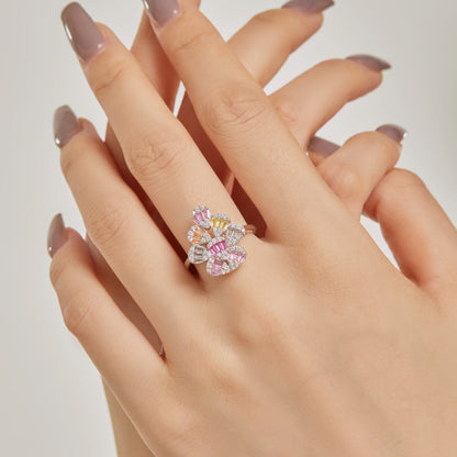 [Clover Jewelry]Sparkling Colorful Water Drop Shape Daily Ring