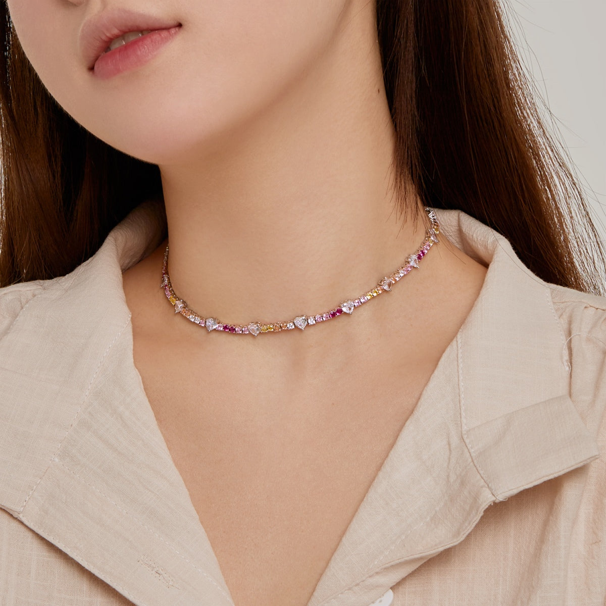 [Clover Jewelry]Delicate Colorful Rainbow Tennis Chain