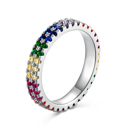 [Clover Jewelry]Unique Colorful Round Cut Tennis Ring