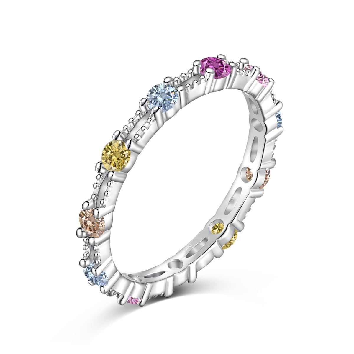 [Clover Jewelry]Sparkling Colorful Round Cut Tennis Ring