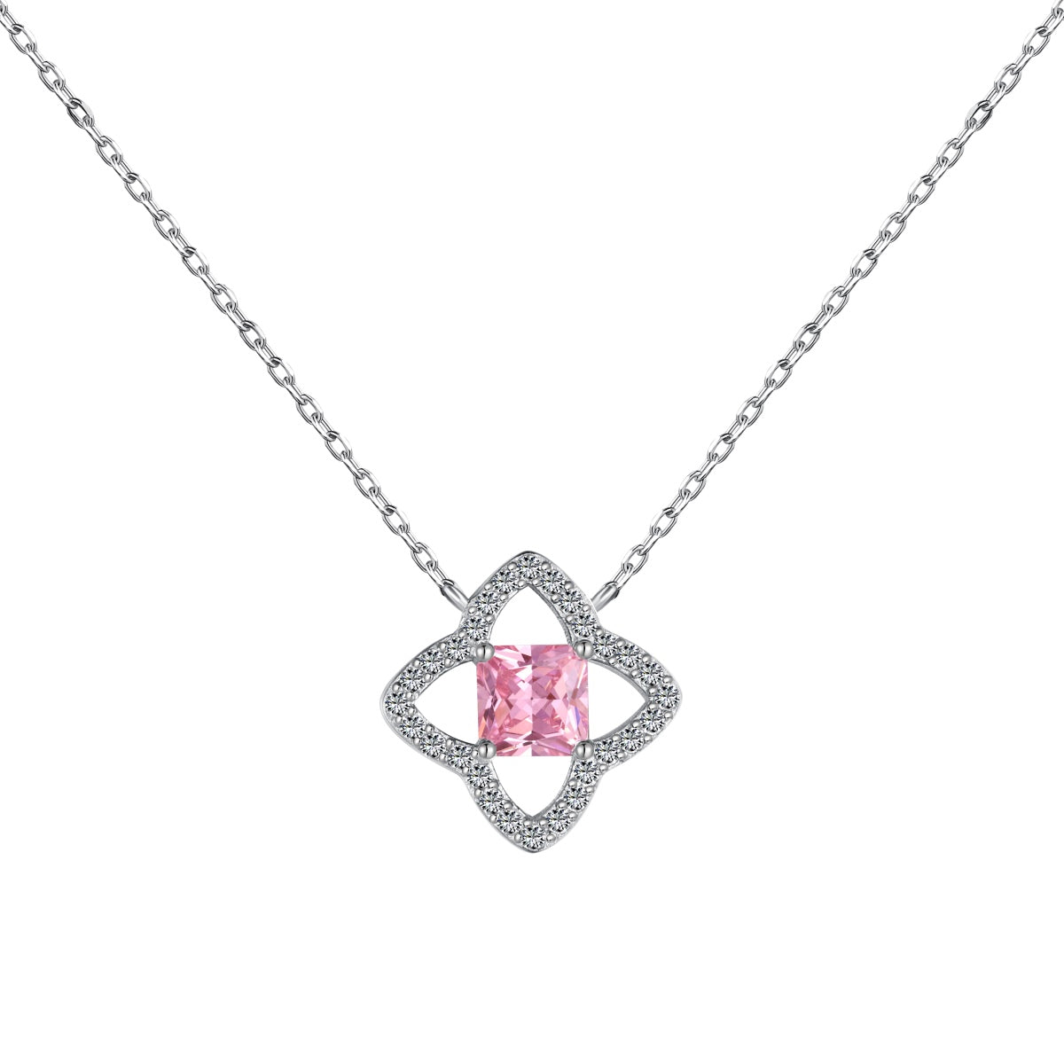 [Clover Jewelry]Exquisite Flower Shape Princess Cut Necklace