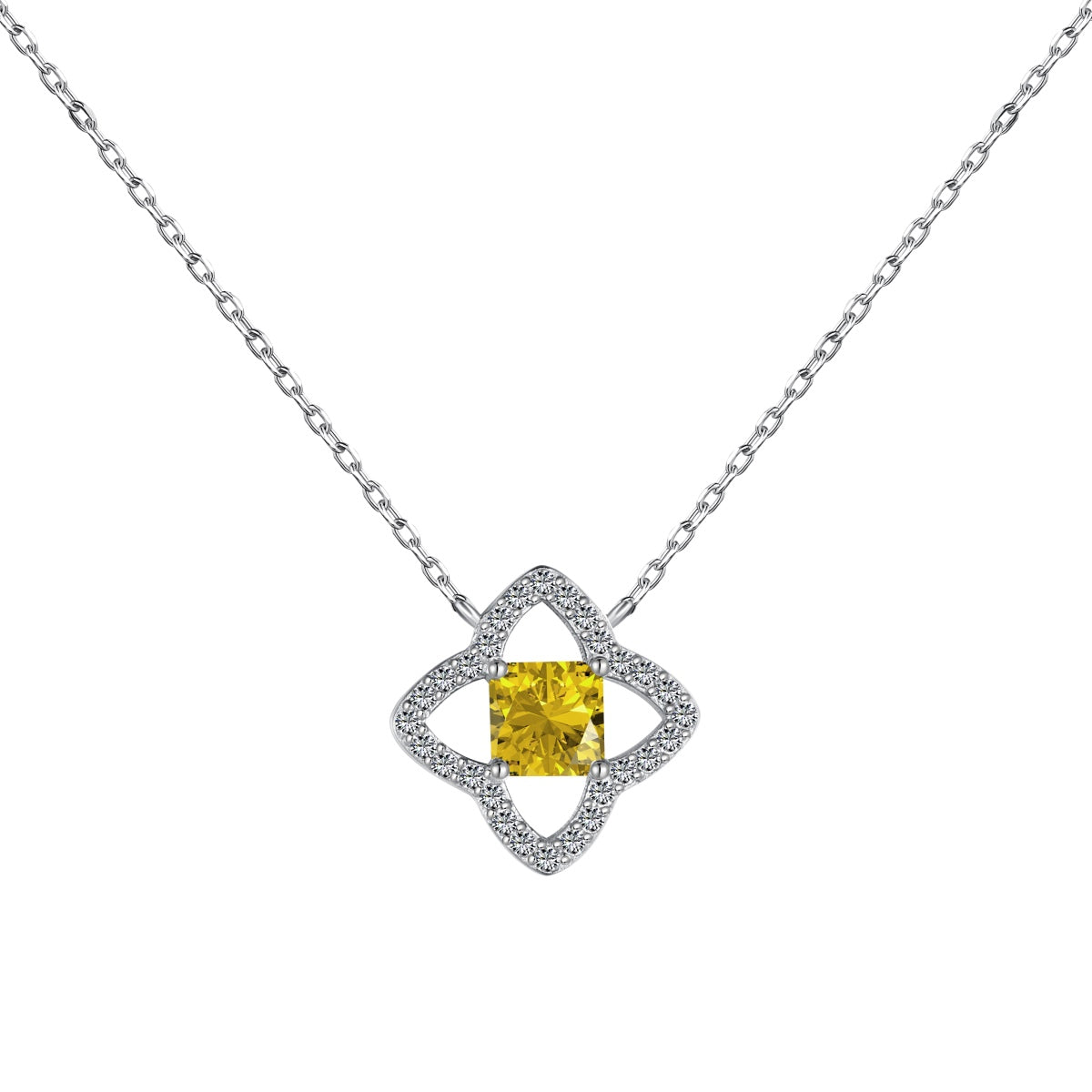 [Clover Jewelry]Exquisite Flower Shape Princess Cut Necklace