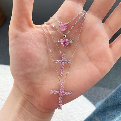 [Clover Jewelry]Heart Shape Main Stone Pendant Collarbone Necklace