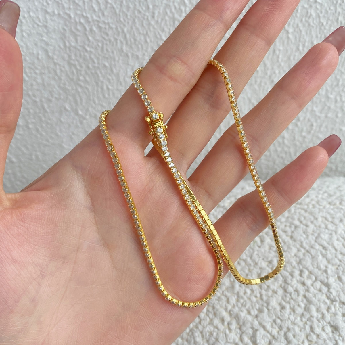 [Clover Jewelry]Delicate Round Shape Tennis Necklace