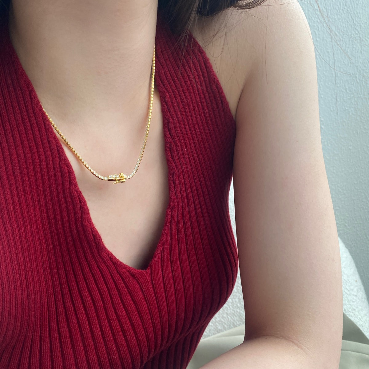 [Clover Jewelry]Delicate Round Shape Tennis Necklace