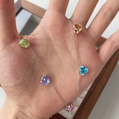 [Clover Jewelry]Sparkling Colorful Heart Cut Necklace