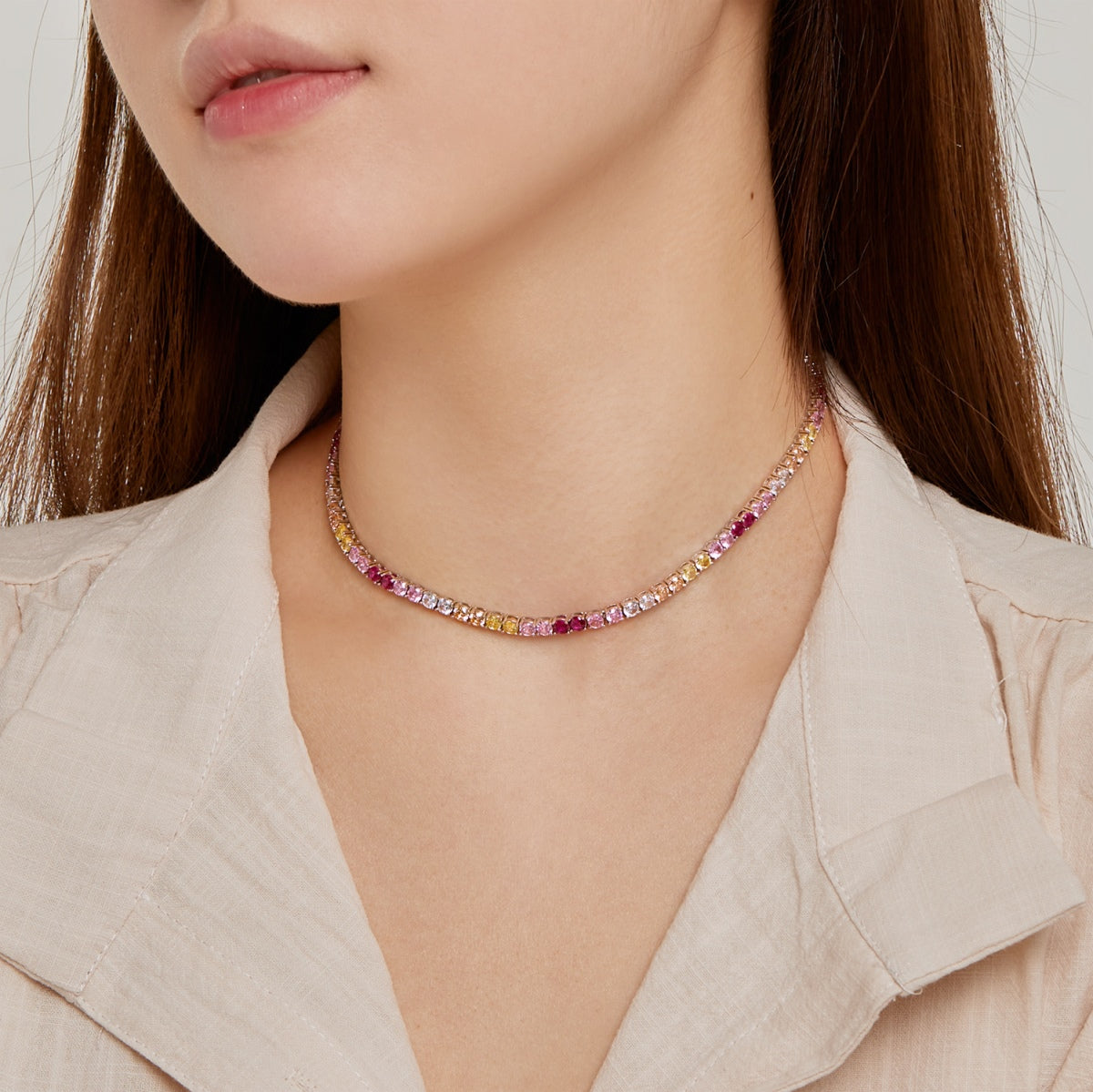 [Clover Jewelry]Delicate Colorful Tennis Necklace