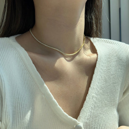 [Clover Jewelry]Delicate Round Shape Tennis Necklace