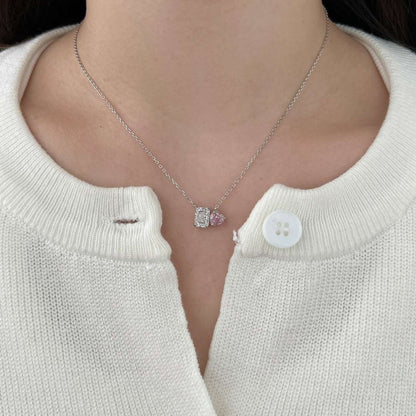 [Clover Jewelry]Dazzling Square & Heart Shape Necklace