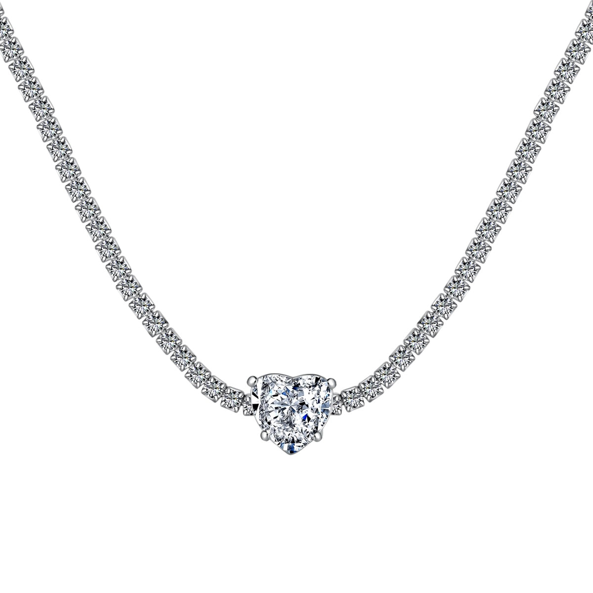 [Clover Jewelry]2.0 Carat Sparkling Tennis Heart Cut Necklace