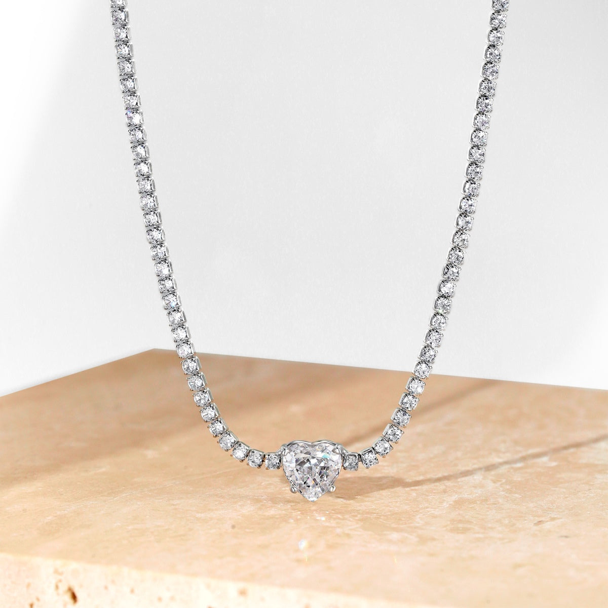 [Clover Jewelry]2.0 Carat Sparkling Tennis Heart Cut Necklace