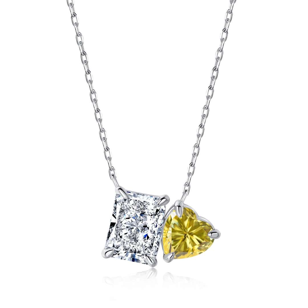 [Clover Jewelry]Dazzling Square & Heart Shape Necklace